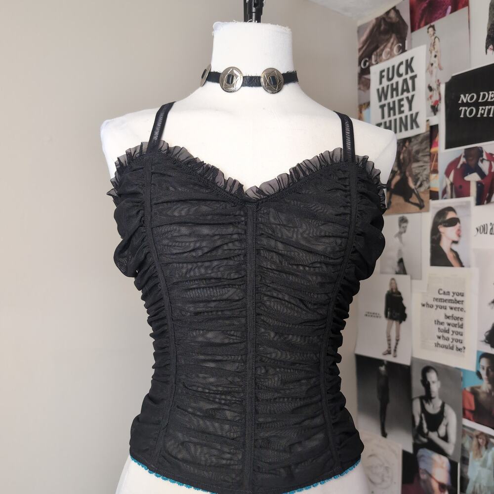 Ruched Mesh Corset Camisole Top Y2k